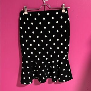 Polka Dot Ruffle Hem Pencil Skirt - Black/White